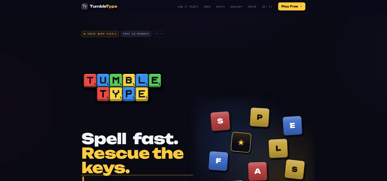 Tumble Type game website and artwork