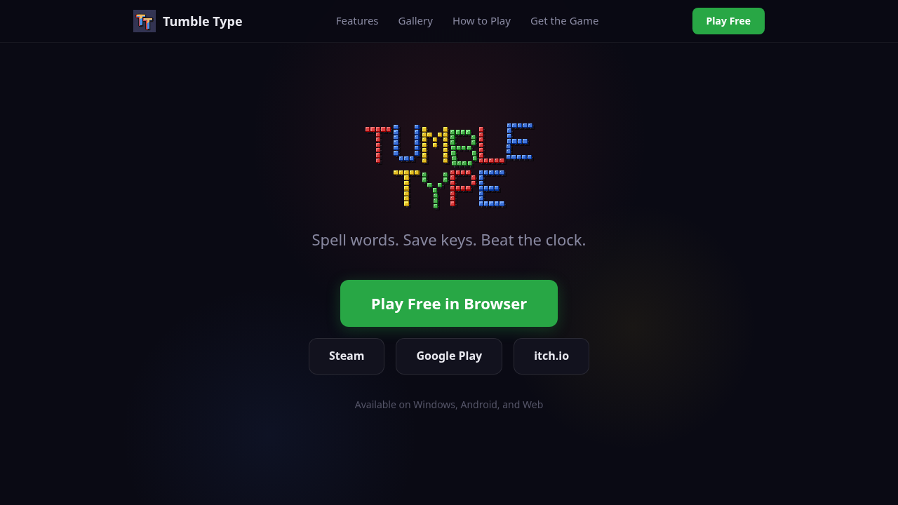 Tumble Type — browser-based word puzzle game